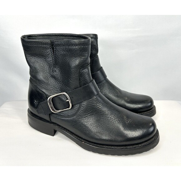 Frye Veronica Bootie Women's Size 7.5 B Black Motorcycle Boot Strap Buckle - Picture 1 of 11
